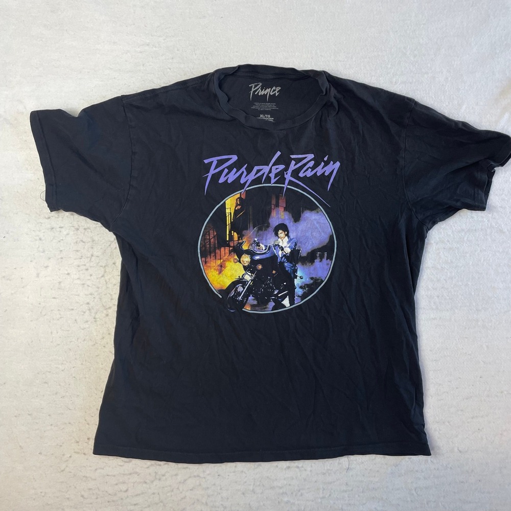 Prince Purple Rain T-Shirt XL Black Short Sleeve Graphic Band Tee Movie Tour